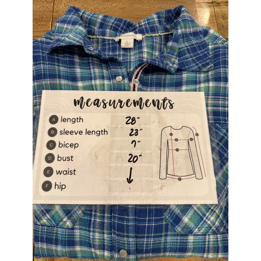 Sundance Western Joy Plaid Pearl Snap Button-Up Shirt Blue and Green Sz Large - Picture 6 of 6